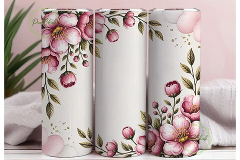 Pink & Gold Floral 20oz Tumbler Wrap Sublimation PixelChick 
