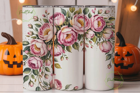 Pink & Gold Floral 20oz Tumbler Wrap Sublimation PixelChick 