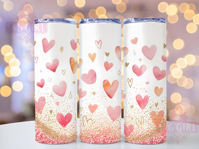 Pink Gold Glitter Hearts Tumbler, Gold Glitter Wrap, Romantic Love Cup, 20oz Sublimation Wrap, Stylish Valentine Design Tumbler, Artistic Glitter Heart Cup, Glamorous Love Theme Wrap Sublimation SvggirlplusArt 