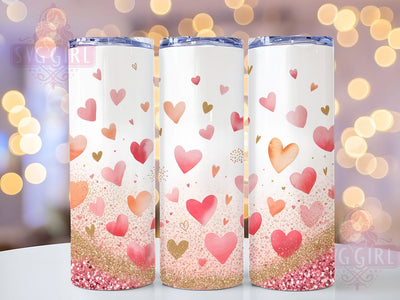 Pink Gold Glitter Hearts Tumbler, Gold Glitter Wrap, Romantic Love Cup, 20oz Sublimation Wrap, Stylish Valentine Design Tumbler, Artistic Glitter Heart Cup, Glamorous Love Theme Wrap Sublimation SvggirlplusArt 