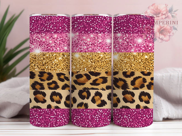 Pink Gold Glitter Leopard Tumbler, Glitter Leopard Sublimation Design, Sparkling Leopard Art, 20oz Glitter Tumbler, Whimsical Leopard Mug, Shiny Pink Gold Cup, Stylish Leopard Wrap Sublimation Li Zamperini 