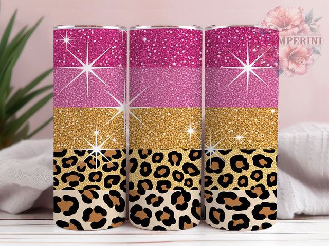 Pink Gold Glitter Leopard Tumbler, Glitter Leopard Sublimation Design, Sparkling Leopard Art, 20oz Glitter Tumbler, Whimsical Leopard Mug, Shiny Pink Gold Cup, Stylish Leopard Wrap Sublimation Li Zamperini 
