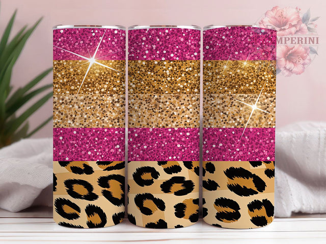 Pink Gold Glitter Leopard Tumbler, Glitter Leopard Sublimation Design, Sparkling Leopard Art, 20oz Glitter Tumbler, Whimsical Leopard Mug, Shiny Pink Gold Cup, Stylish Leopard Wrap Sublimation Li Zamperini 