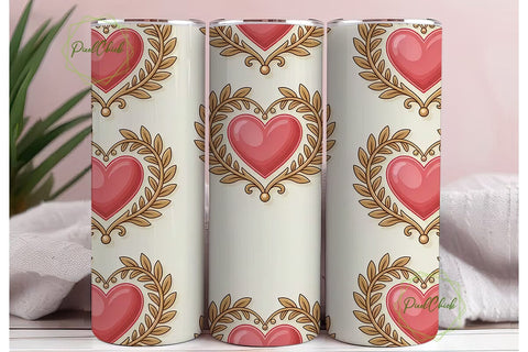 Pink & Gold Heart 20oz Tumbler Wrap Sublimation PixelChick 