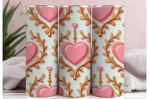 Pink & Gold Heart 20oz Tumbler Wrap Sublimation PixelChick 