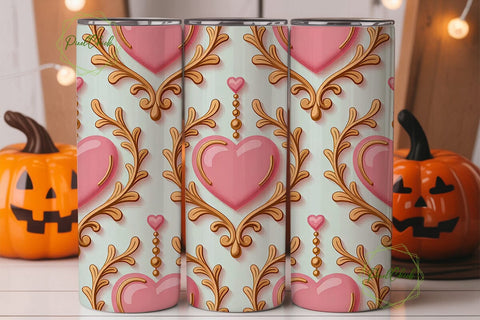 Pink & Gold Heart 20oz Tumbler Wrap Sublimation PixelChick 