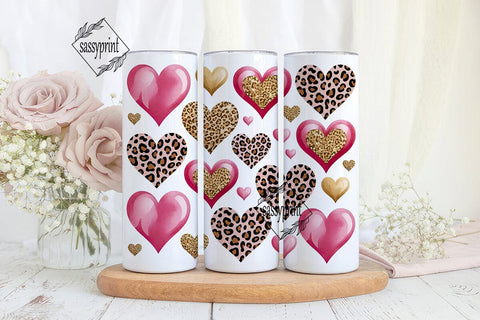 Pink & Gold Hearts 20oz Tumbler Wrap Sublimation sassyprint 