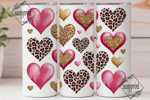 Pink & Gold Hearts 20oz Tumbler Wrap Sublimation sassyprint 
