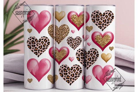 Pink & Gold Hearts 20oz Tumbler Wrap Sublimation sassyprint 