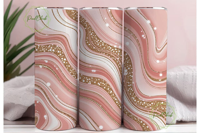 Pink Gold Marble Glitter 20oz Tumbler Sublimation PixelChick 