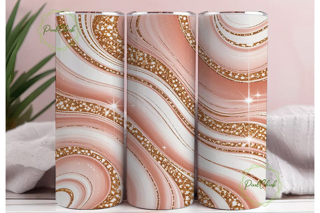 Pink Gold Marble Glitter 20oz Tumbler Sublimation PixelChick 