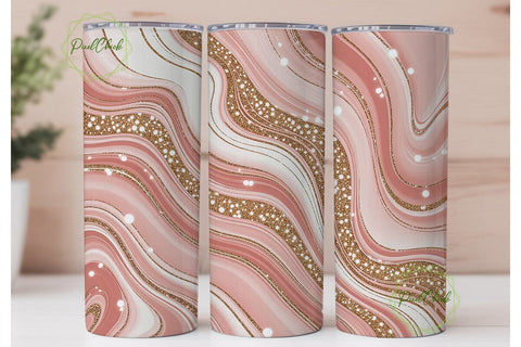 Pink Gold Marble Glitter 20oz Tumbler Sublimation PixelChick 