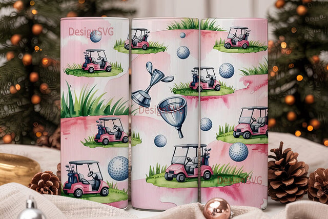 Pink Golf Tumbler Wrap PNG Sublimation DesignSVG 