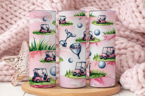 Pink Golf Tumbler Wrap PNG Sublimation DesignSVG 