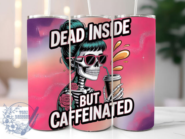 Pink Gothic Coffee Skull Girl Tumbler, Pink Tattoo Skeleton Wrap, Dead Inside But Caffeinated, 20Oz Sublimation Design, Edgy Coffee Lover Cup, Punk Skull Drinkware, Alternative Gothic Mug Sublimation ToriDesigns 