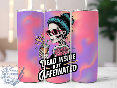 Pink Gothic Coffee Skull Girl Tumbler, Pink Tattoo Skeleton Wrap, Dead Inside But Caffeinated, 20Oz Sublimation Design, Edgy Coffee Lover Cup, Punk Skull Drinkware, Alternative Gothic Mug Sublimation ToriDesigns 