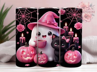 Pink Gothic Ghost Cat 20oz Tumbler, Ghost Cat, Pink Gothic, 20oz Wrap, Spooky Cute, Whimsical Style, Sublimation Tumbler, Festive Pattern Sublimation Li Zamperini 
