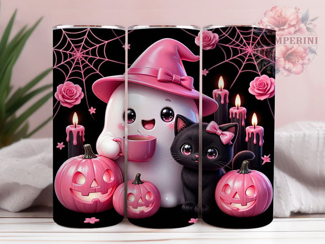 Pink Gothic Ghost Cat 20oz Tumbler, Ghost Cat, Pink Gothic, 20oz Wrap, Spooky Cute, Whimsical Style, Sublimation Tumbler, Festive Pattern Sublimation Li Zamperini 