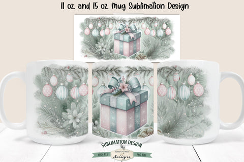 Pink Green Christmas Gift 11 & 15 oz Mug Sublimation Design Sublimation Ewe-N-Me Designs 