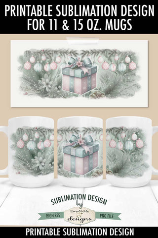 Pink Green Christmas Gift 11 & 15 oz Mug Sublimation Design Sublimation Ewe-N-Me Designs 