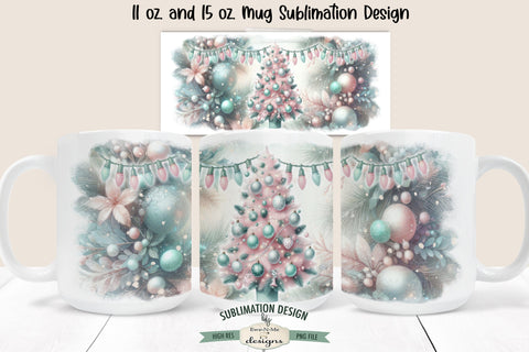 Pink Green Christmas Tree 11 & 15 oz Mug Sublimation Design Sublimation Ewe-N-Me Designs 