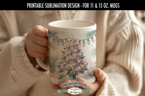 Pink Green Christmas Tree 11 & 15 oz Mug Sublimation Design Sublimation Ewe-N-Me Designs 