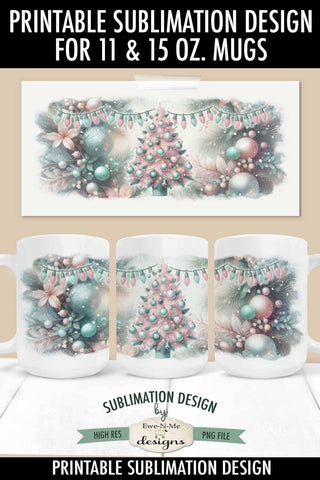 Pink Green Christmas Tree 11 & 15 oz Mug Sublimation Design Sublimation Ewe-N-Me Designs 