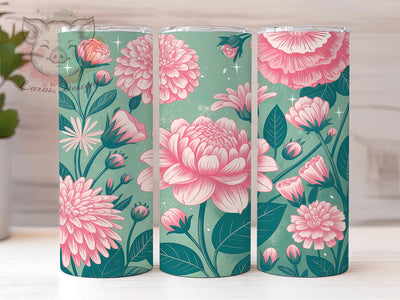 Pink Green Floral Tumbler, Flower Tumbler Design, 20Oz Sublimation, Pink Green Printable, Soft Floral Pattern, Botanical Flower Wrap, Pastel Floral Art Sublimation Lara' s Designs 