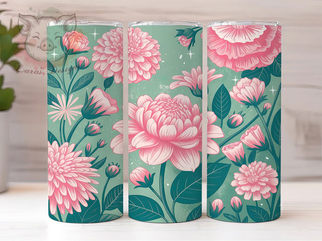Pink Green Floral Tumbler, Flower Tumbler Design, 20Oz Sublimation, Pink Green Printable, Soft Floral Pattern, Botanical Flower Wrap, Pastel Floral Art Sublimation Lara' s Designs 