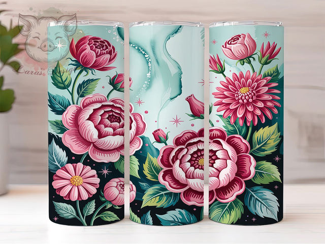 Pink Green Floral Tumbler, Flower Tumbler Design, 20Oz Sublimation, Pink Green Printable, Soft Floral Pattern, Botanical Flower Wrap, Pastel Floral Art Sublimation Lara' s Designs 