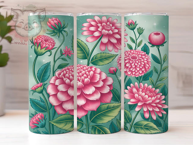 Pink Green Floral Tumbler, Flower Tumbler Design, 20Oz Sublimation, Pink Green Printable, Soft Floral Pattern, Botanical Flower Wrap, Pastel Floral Art Sublimation Lara' s Designs 