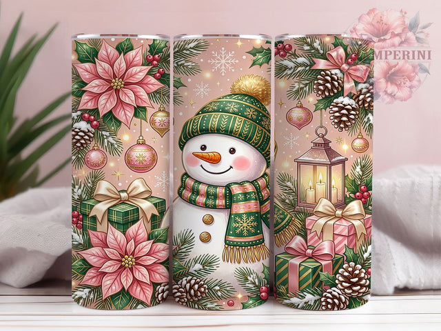 Pink Green Gold Snowman 20oz Tumbler, Pink Green Gold Snowman, Snowman Tumbler, Pink Snowman, Green Snowman, Gold Snowman, Christmas Tumbler, Tumbler Wrap Sublimation Li Zamperini 