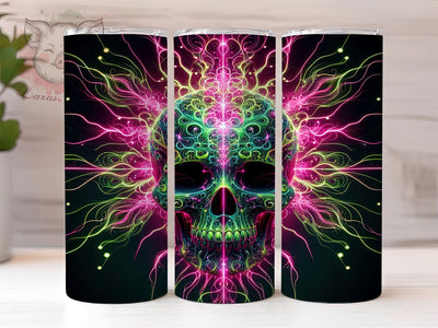 Pink Green Skull 20oz Tumbler Png, Straight & Tapered Tumbler Png, Neon Skull America Tumbler Png, Digital Download PNG Sublimation Lara' s Designs 