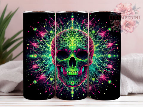 Pink Green Skull 20oz Tumbler Wrap PNG, Neon Skull Tumbler Png, Straight & Tapered Tumbler Wrap, Instant Digital Download Sublimation Li Zamperini 