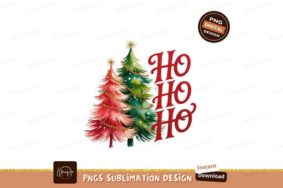 Pink green trees festive holiday Christmas Sublimation Designangry 