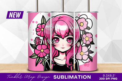Pink haired anime girl surrounded by flowers Sublimation Regulrcrative 