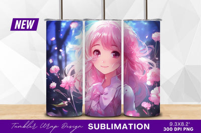 Pink haired anime girl with flowers Sublimation Regulrcrative 