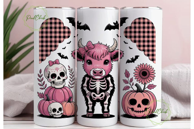 Pink Halloween Cow 20oz Tumbler Wrap Sublimation PixelChick 