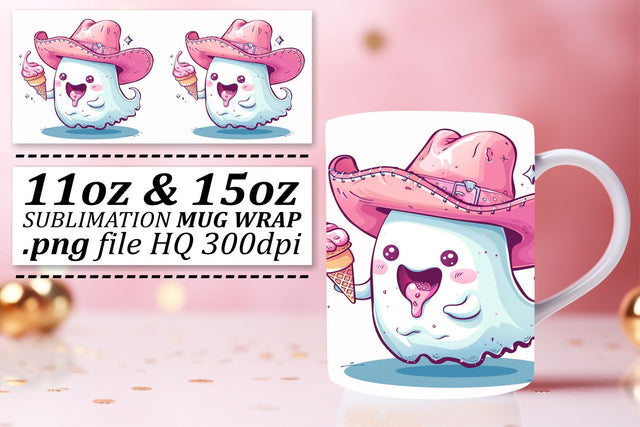 Pink Halloween Ghost Design Mug Wrap Sublimation 11oz 15oz Sublimation afrosvg 