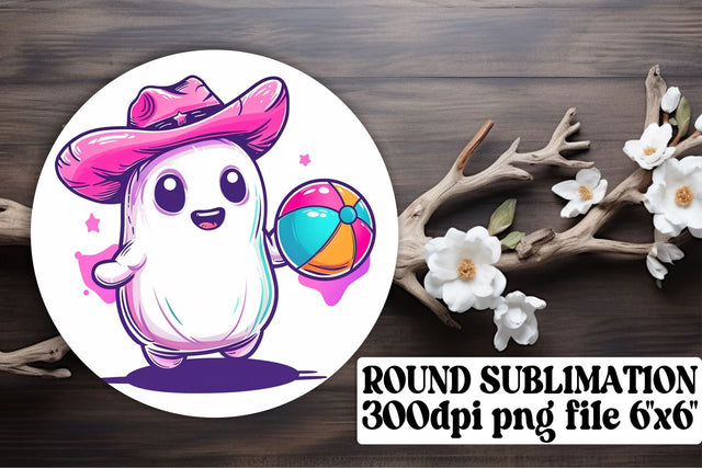 Pink Halloween Ghost Design Round Sublimation Keychain Sublimation afrosvg 