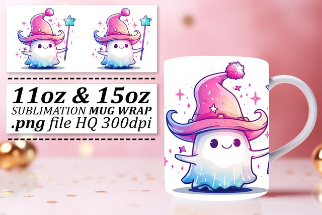 Pink Halloween Ghost Mug Wrap 11oz 15oz Sublimation Art Sublimation afrosvg 