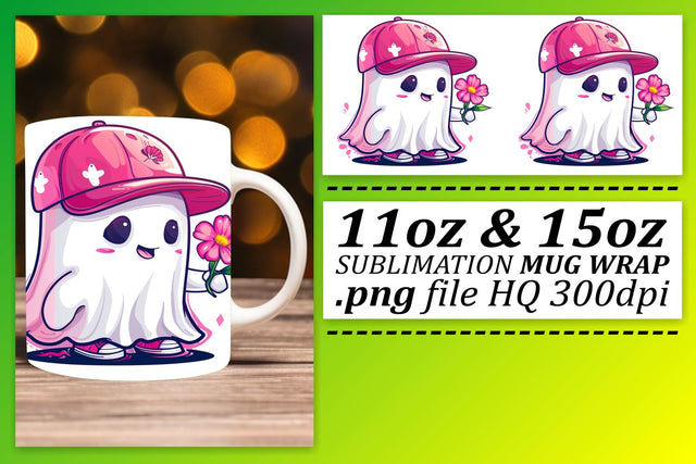 Pink Halloween Ghost Mug Wrap Sublimation 11oz 15oz Sublimation afrosvg 