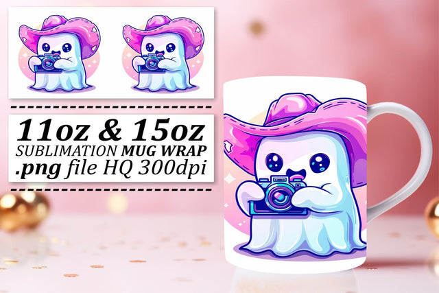 Pink Halloween Ghost Mug Wrap Sublimation Design 11oz 15oz Sublimation afrosvg 