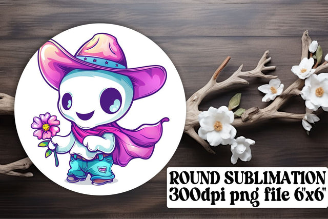 Pink Halloween Ghost Round Design Sublimation Keychain Sublimation afrosvg 