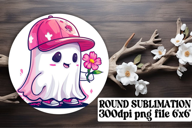 Pink Halloween Ghost Round Design Sublimation Keychain Sublimation afrosvg 