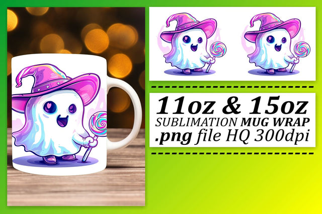 Pink Halloween Ghost Sublimation Mug Wrap 11oz 15oz Sublimation afrosvg 