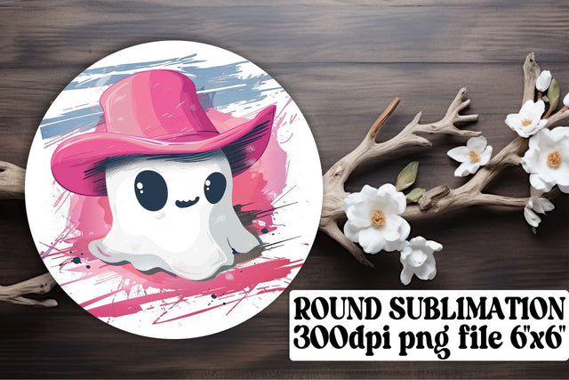 Pink Halloween Ghost Sublimation Round Design Keychain Sublimation afrosvg 