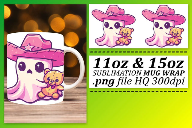 Pink Halloween Mug Wrap with Ghosts 11oz 15oz Sublimation Sublimation afrosvg 