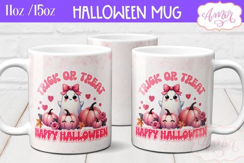 Pink Halloween mug wraps for sublimation PNG BUNDLE Sublimation Amorclipart 