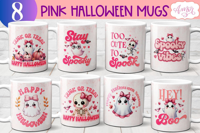 Pink Halloween mug wraps for sublimation PNG BUNDLE Sublimation Amorclipart 